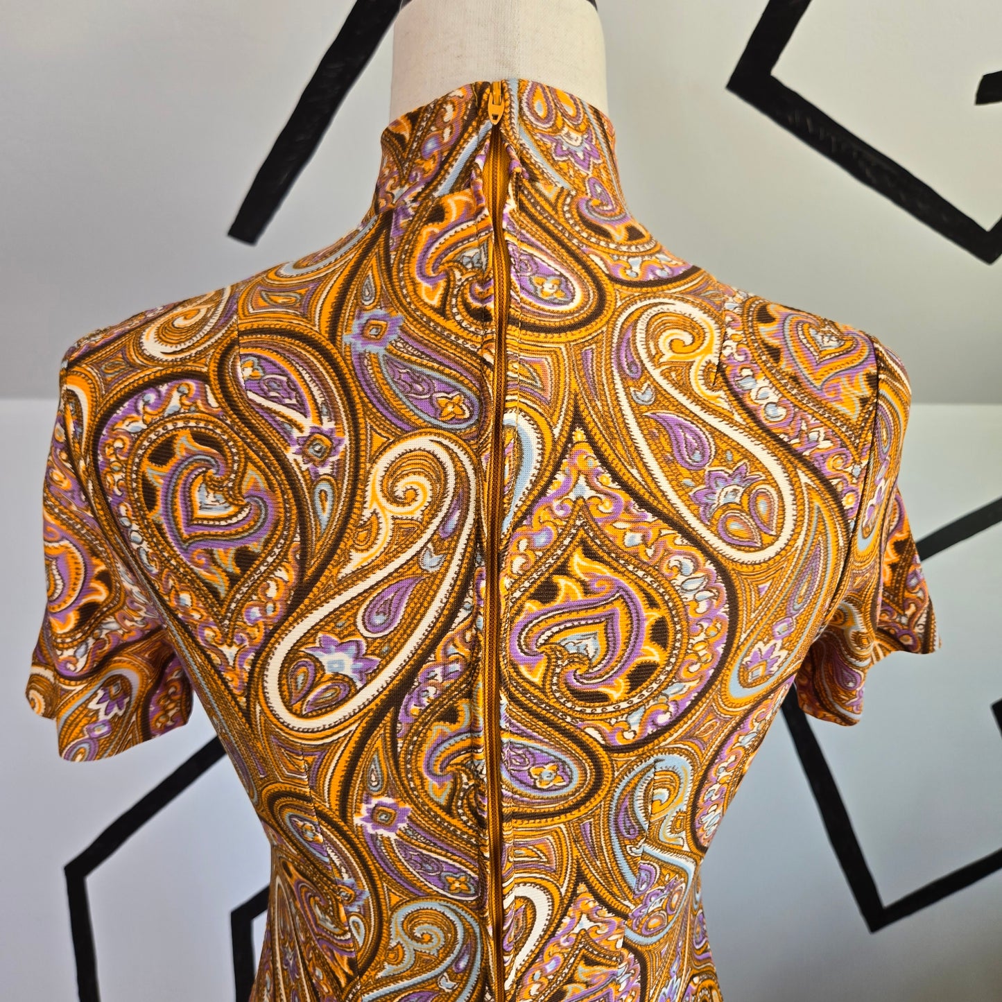 Fresh Silks 1970s Purple and Yellow Paisley Dress - XS