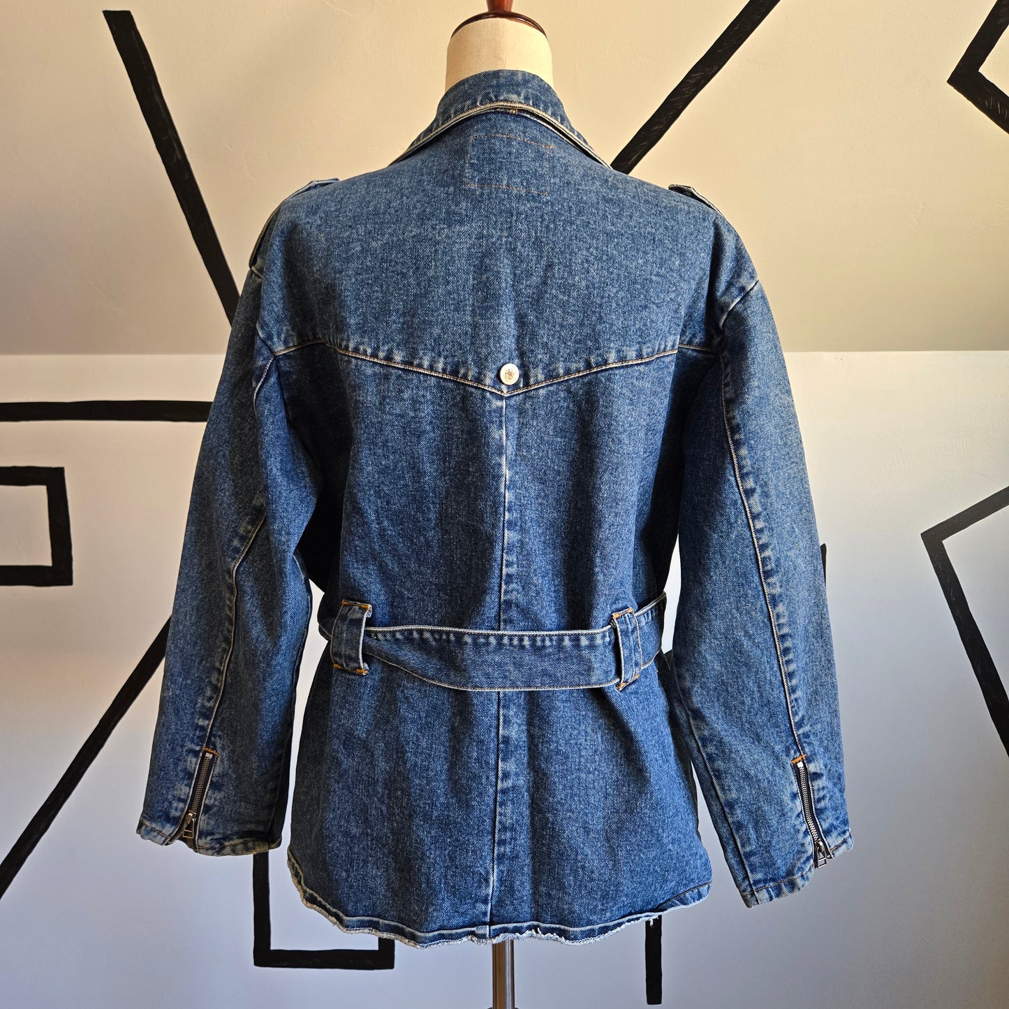 Gasoline Vintage 80s Denim Moto Jacket with Belt - Large