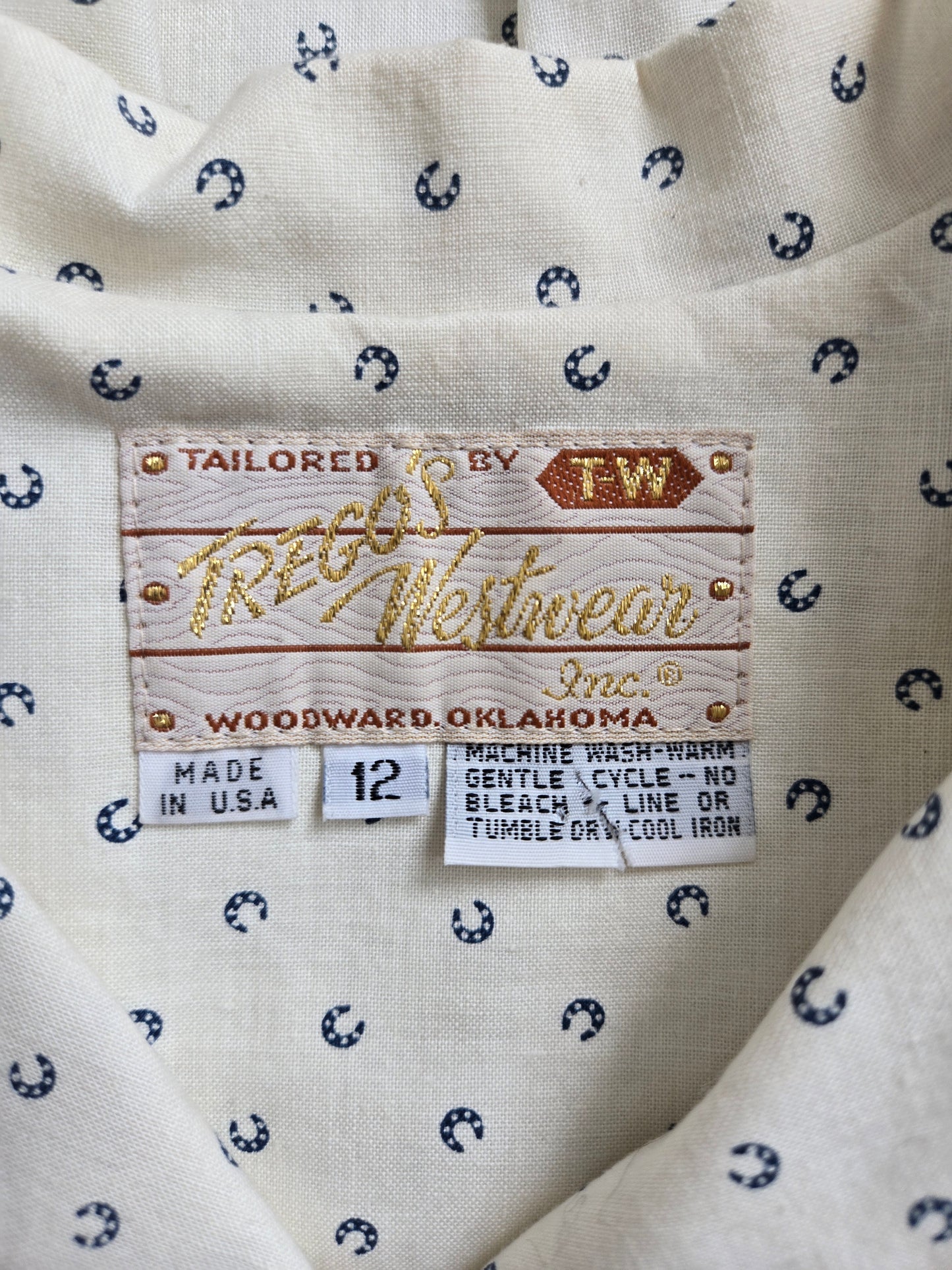 Trego's Westwear Vintage Cotton Dress with Horseshoe Print - Large