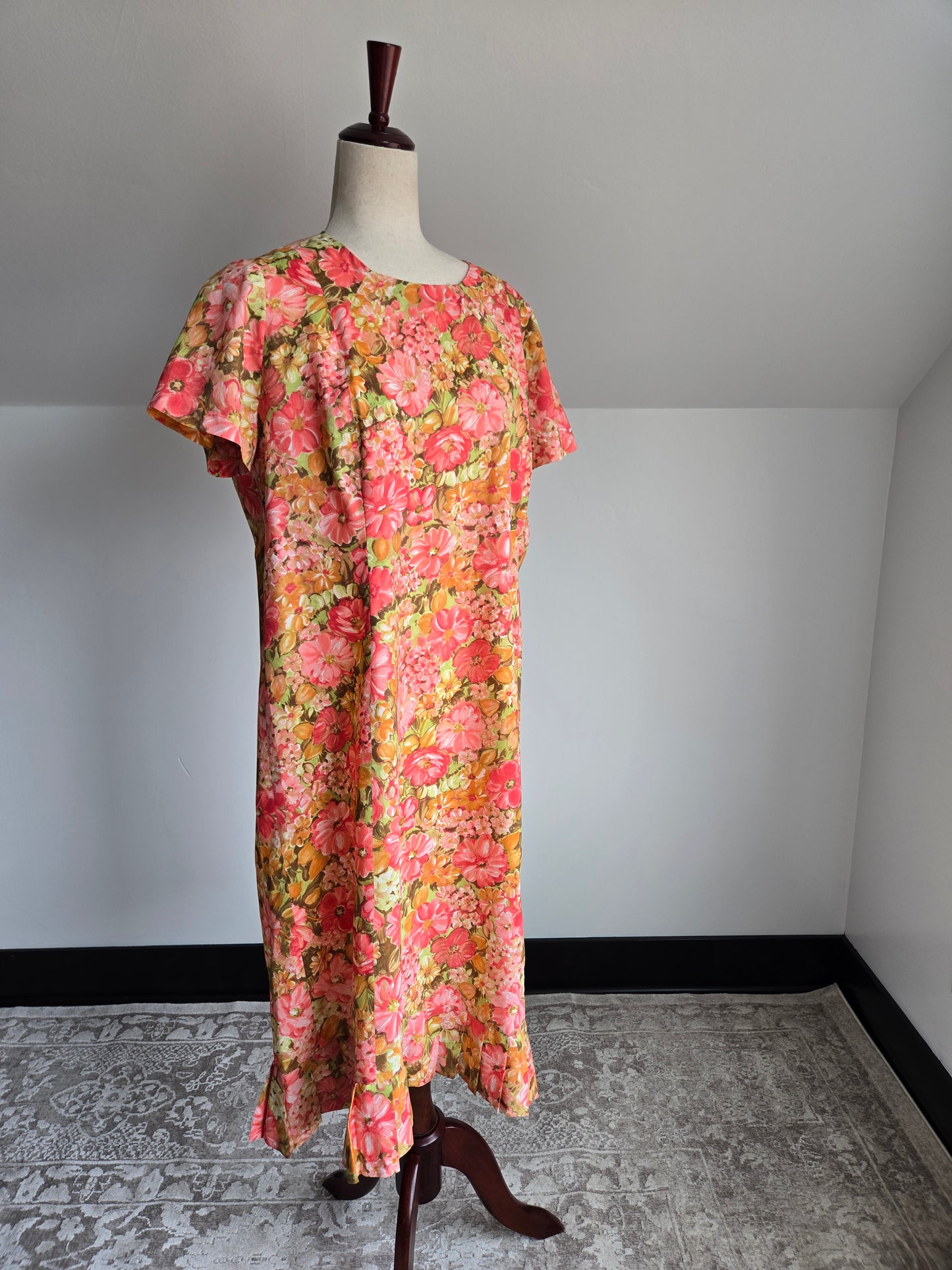 Vintage 1950s Handmade Flower Power Dress - L/XL