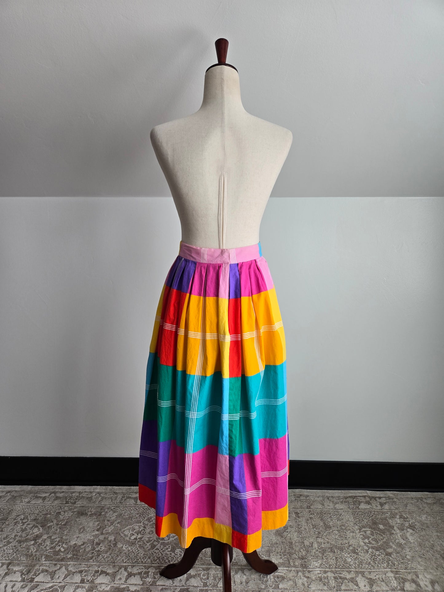 Century Boston Vintage 60s Rainbow Cotton Plaid Skirt - W26"
