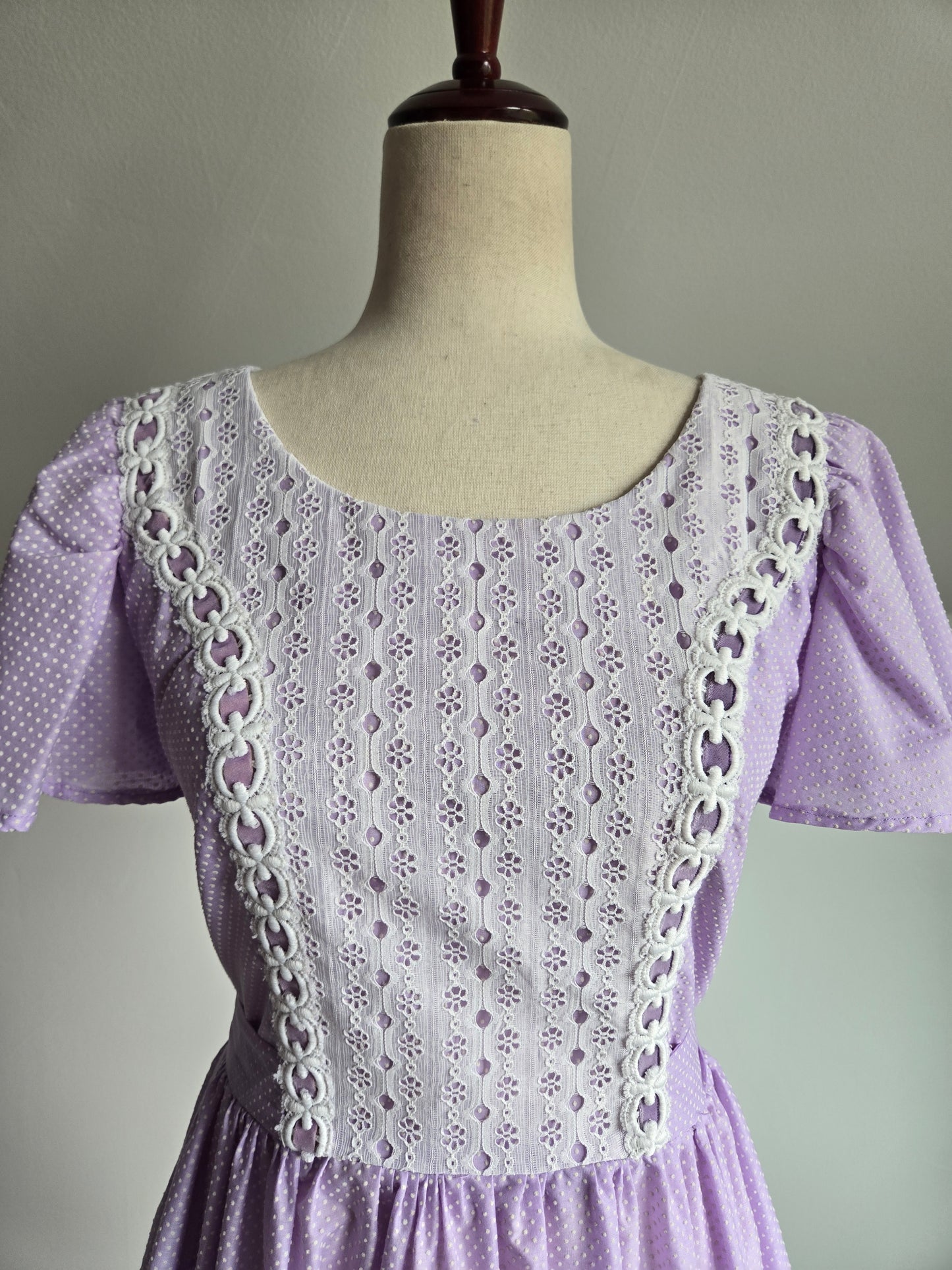 True Vintage 1950s Western Swing Dancing Dress Lavender and White - S/M