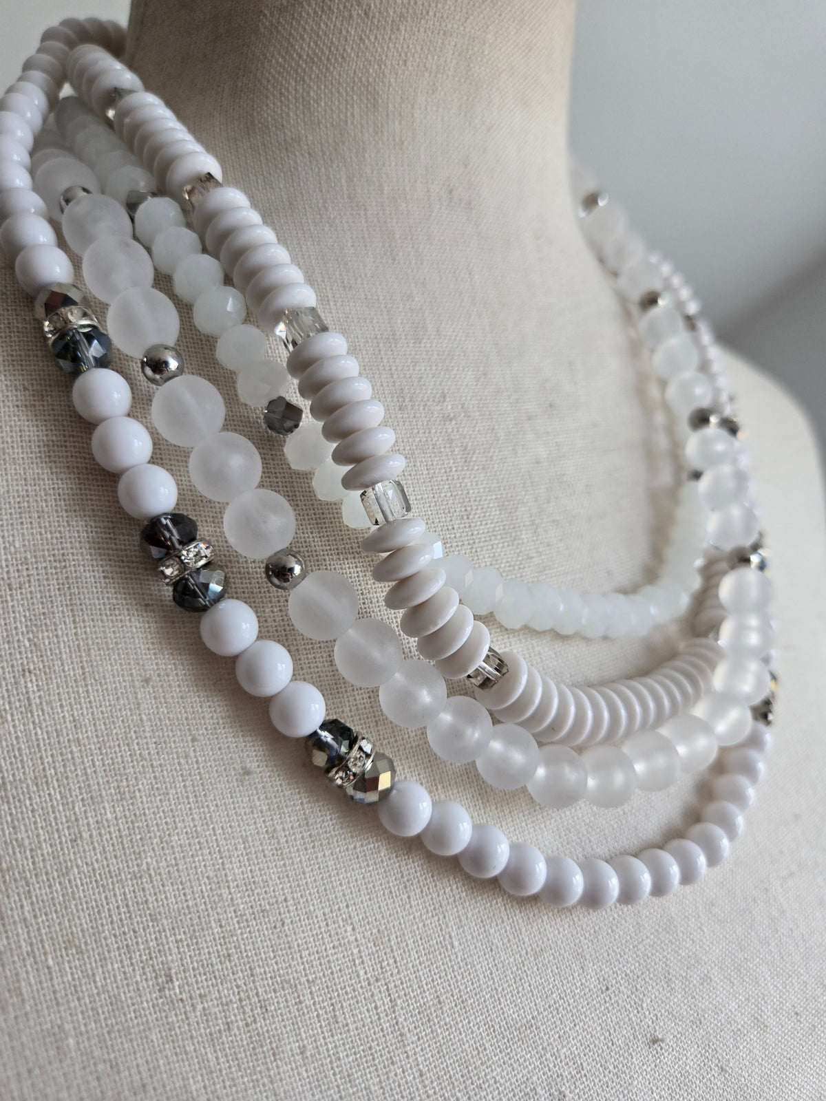 White Four Strand Statement Necklace