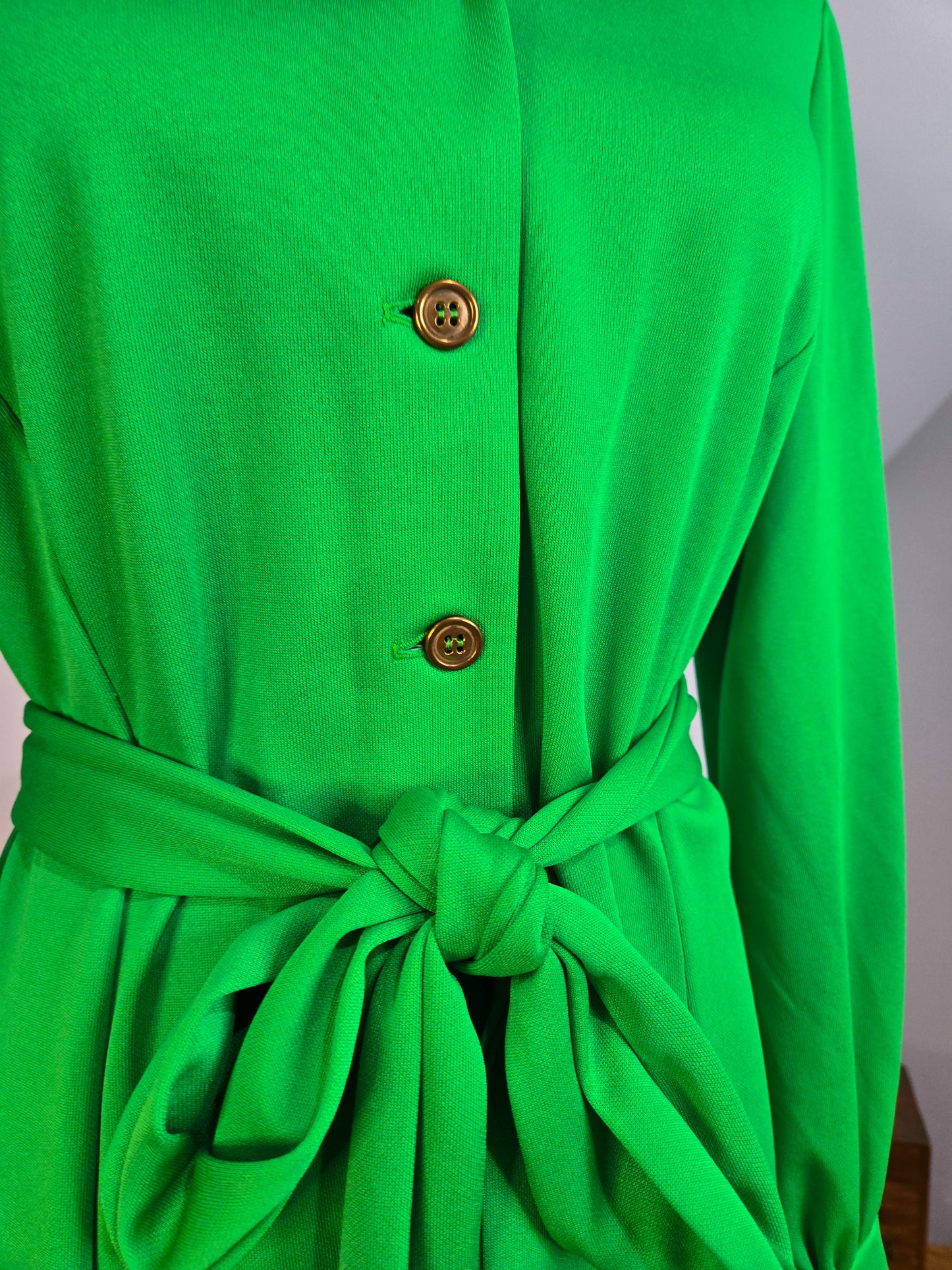 Vintage 70s Lime Green Button Down Mini Dress - L/XL