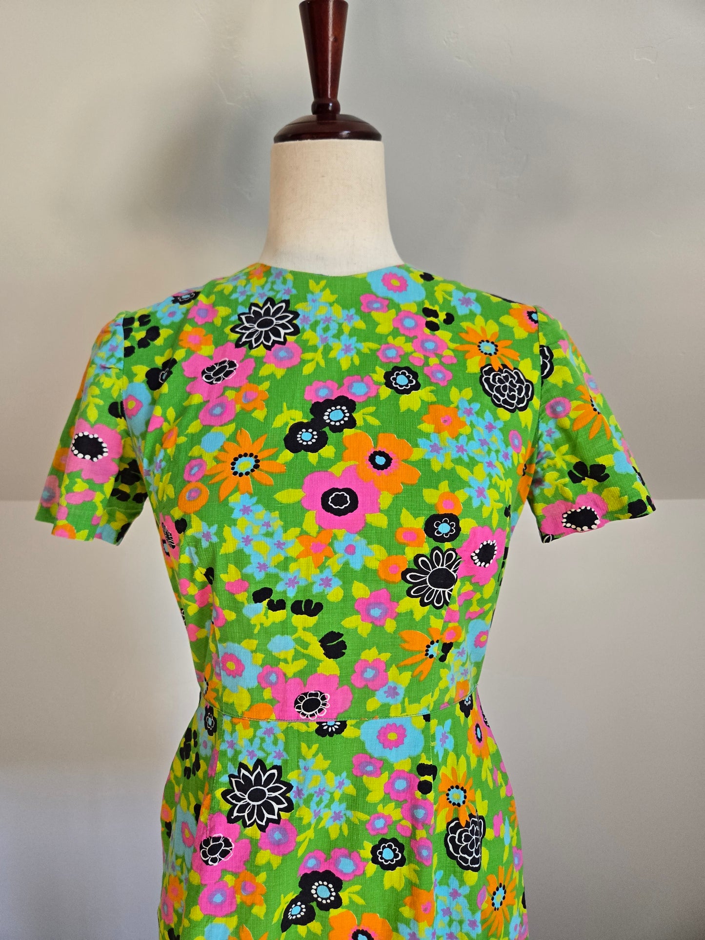 Vintage 1970s Dayglo Cotton Dress - XS/Small