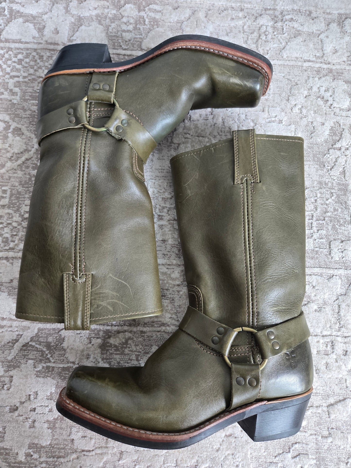 Frye Olive Green Leather Harness Boots - Size 10 (womens)