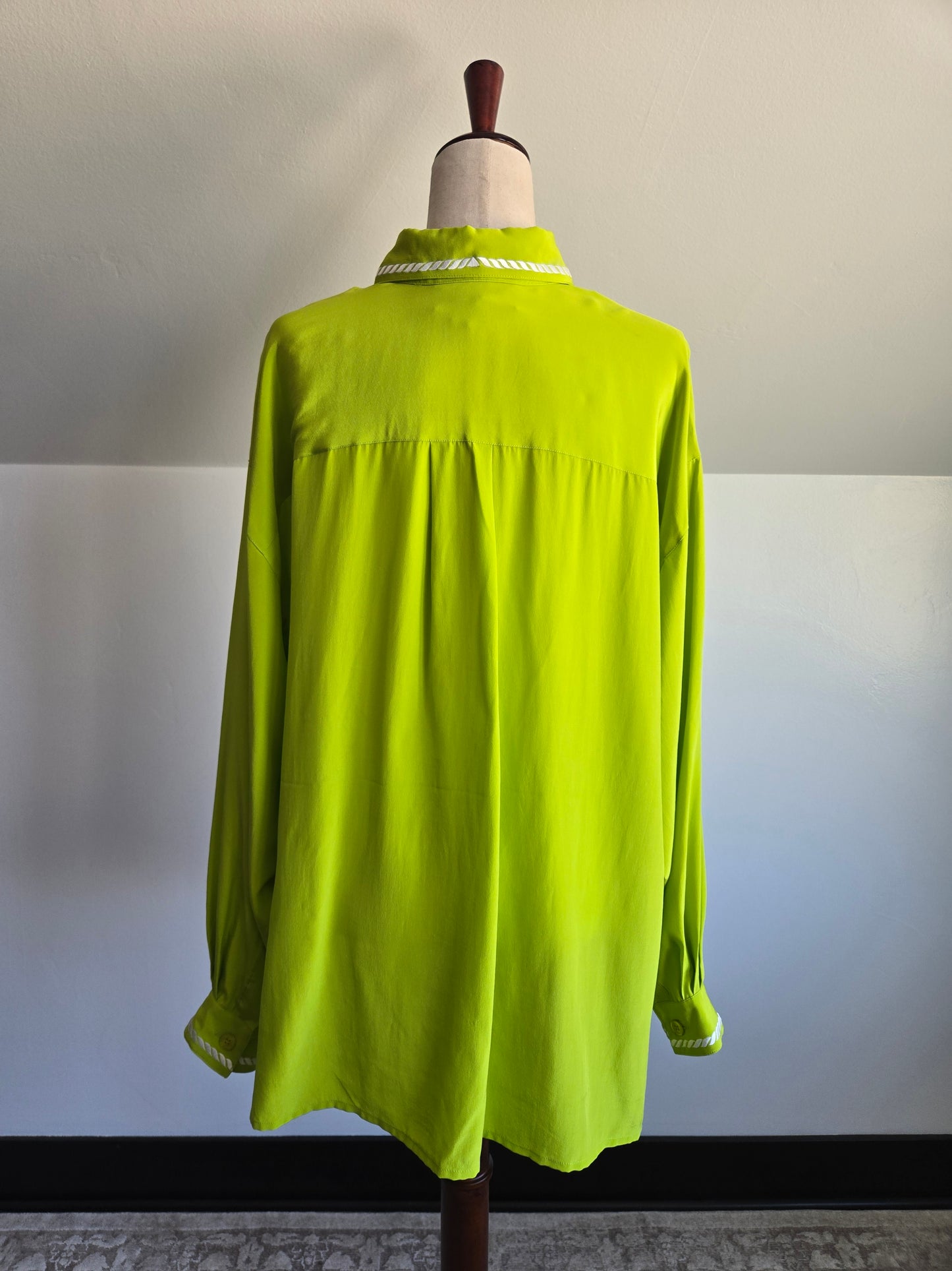 Diane Von Furstenberg Silk Lime Green Rope Top - 2XL