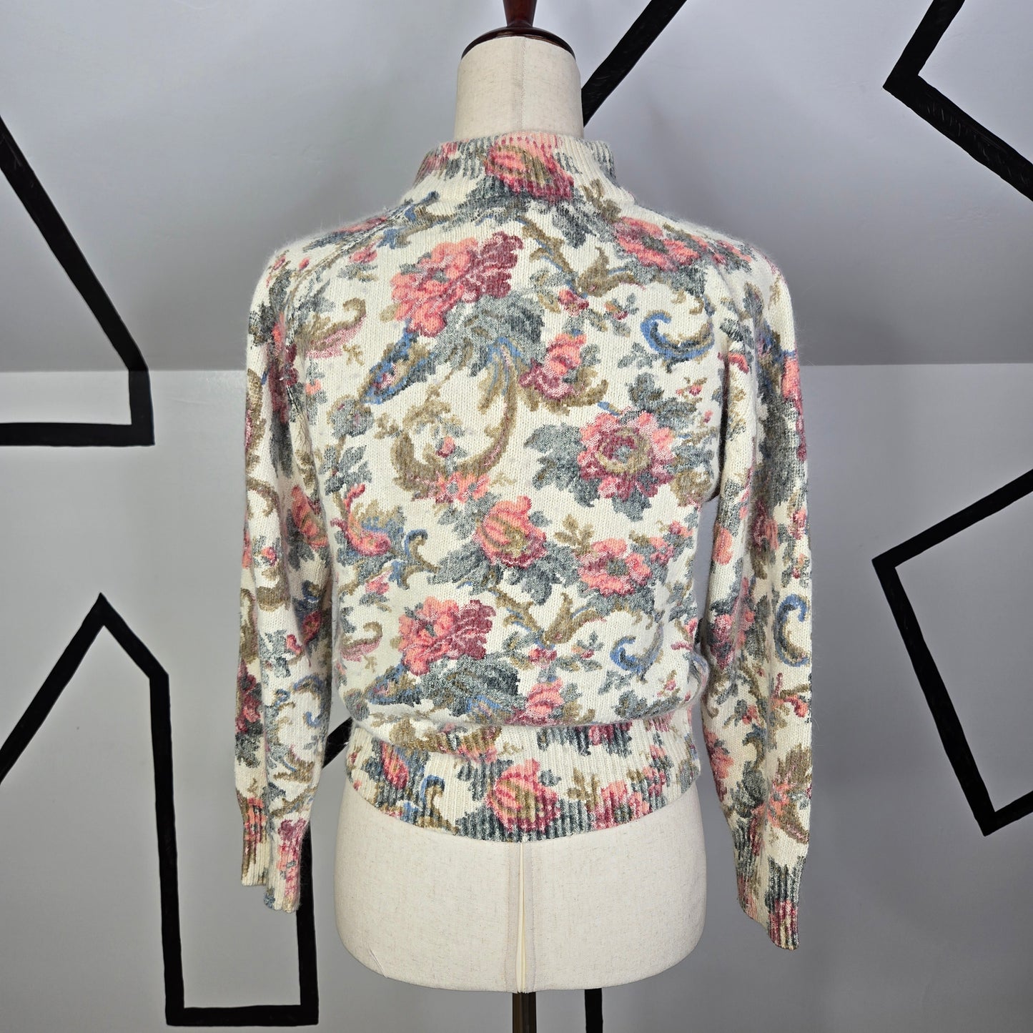 De Rotchild Vintage Silk and Angora Blend Floral Mock Neck Sweater - medium