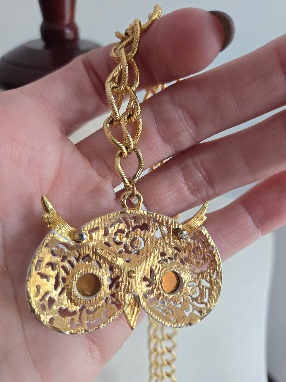 ART Signed Vintage Owl Necklace