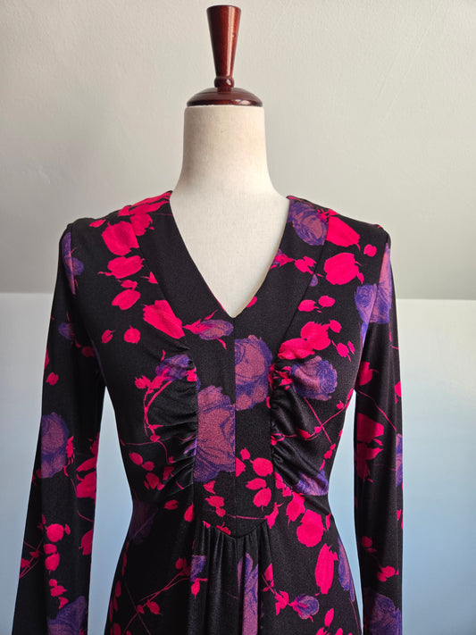 Vintage 70s Novelty Floral Print Maxi Dress - S/M/L