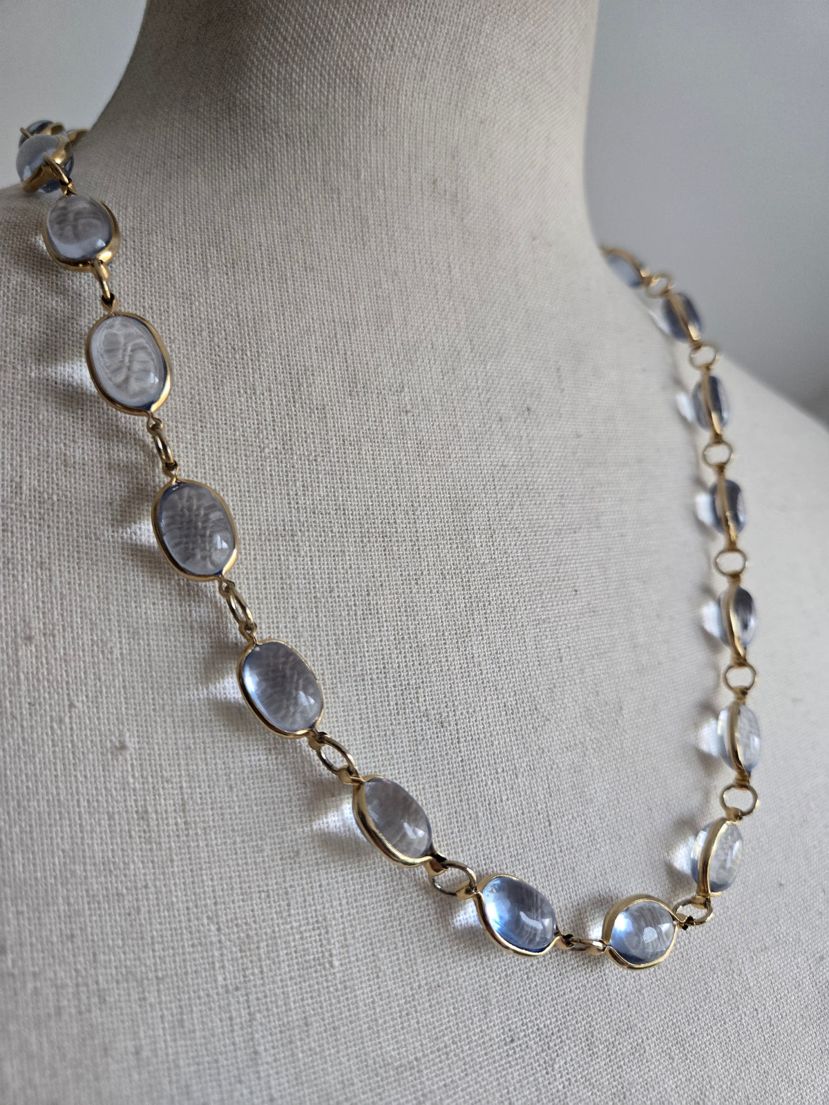 Vintage Light Blue Glass Cab Necklace