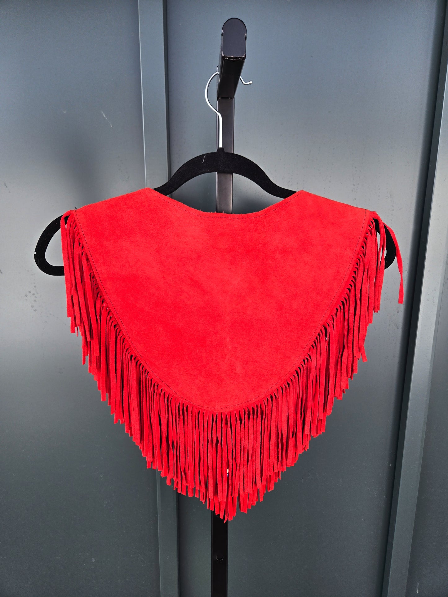 Steer Brand Red Genuine Suede Leather Fringe Cape - OS