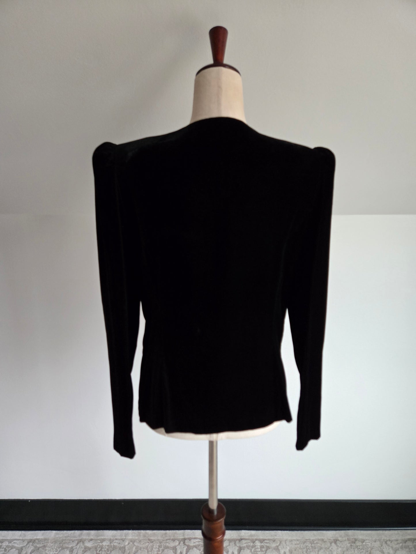 Black Velvet Blazer with Lace and Pearls - Medium/Large