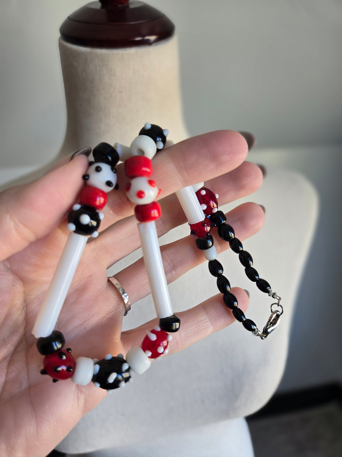 Hand Blown Glass Bead Art Necklace on Wire