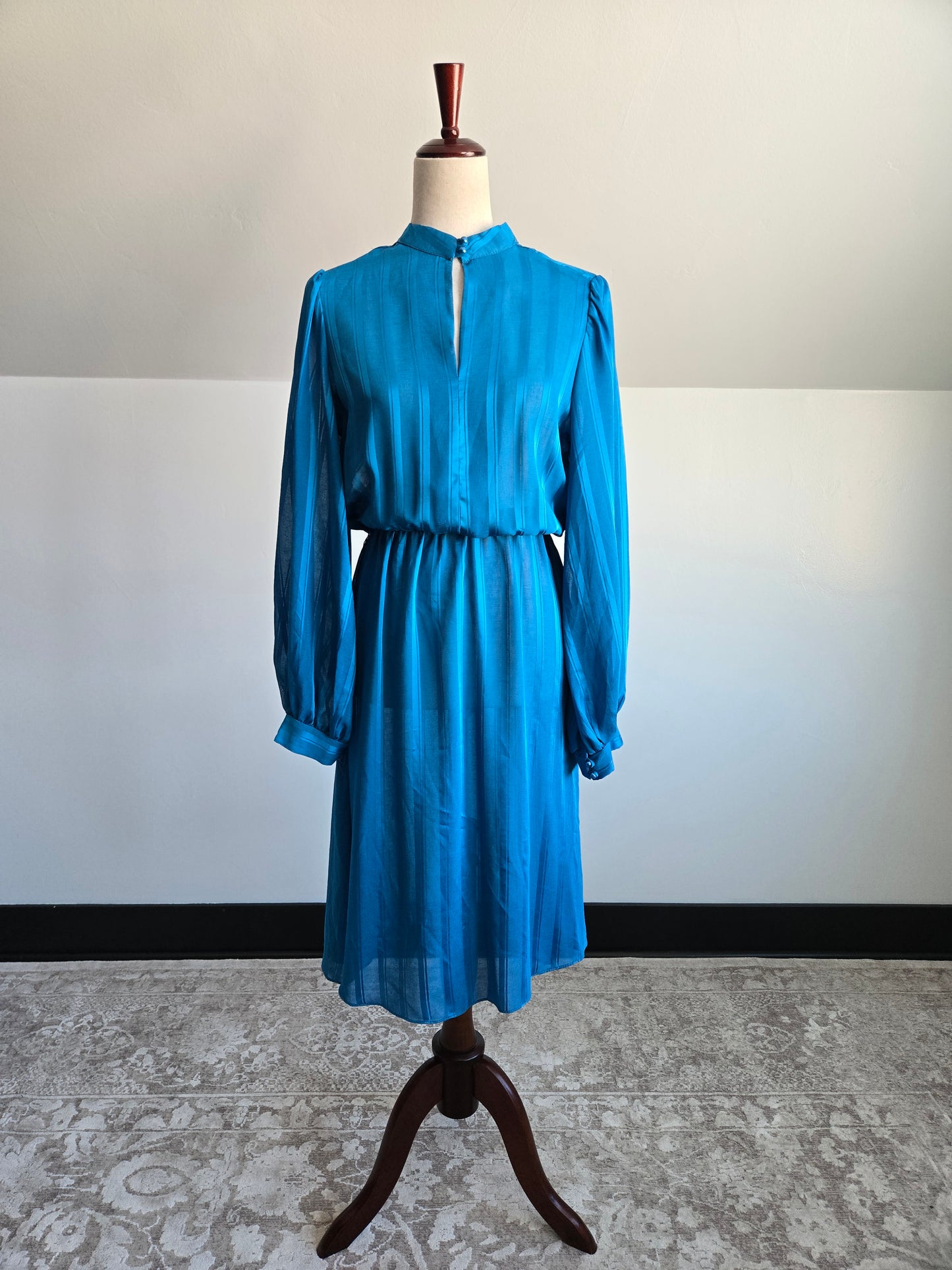 Miss Oops California Vintage 80s Blue Stripe Dress - small