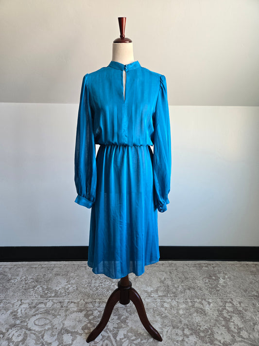 Miss Oops California Vintage 80s Blue Stripe Dress - small