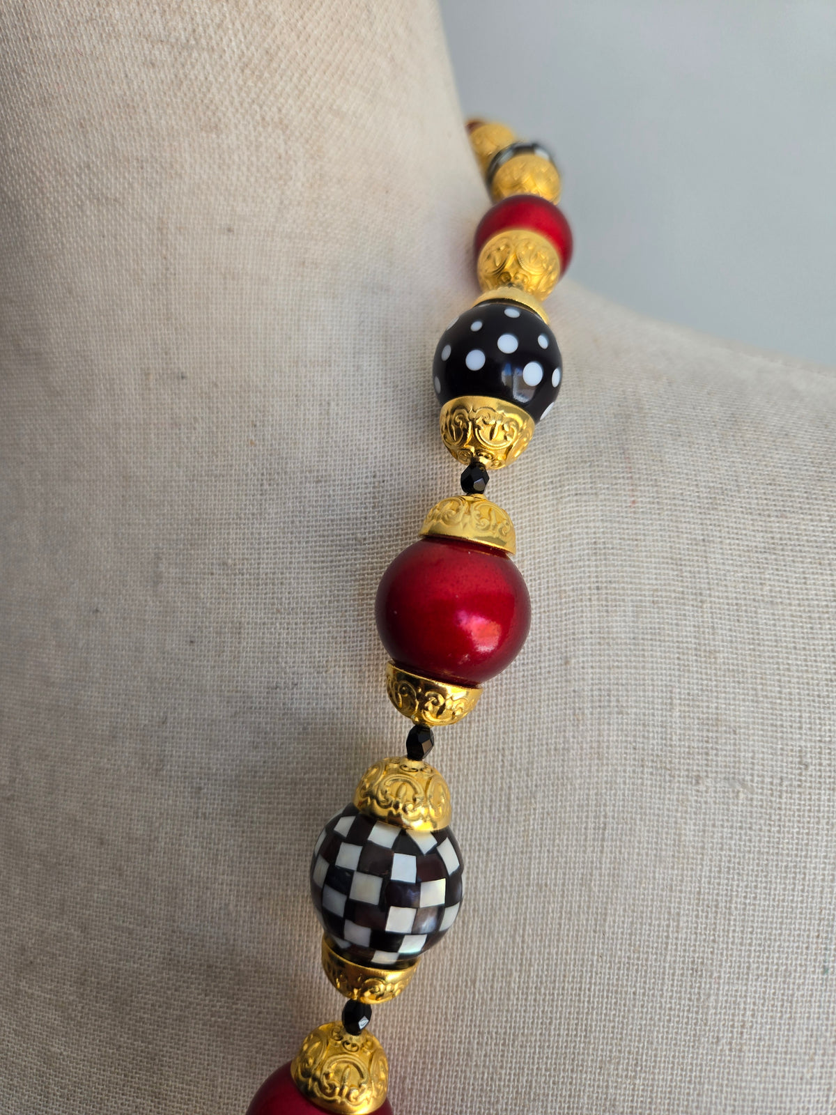 Chunky Checkers and Polka Dots Statement Necklace