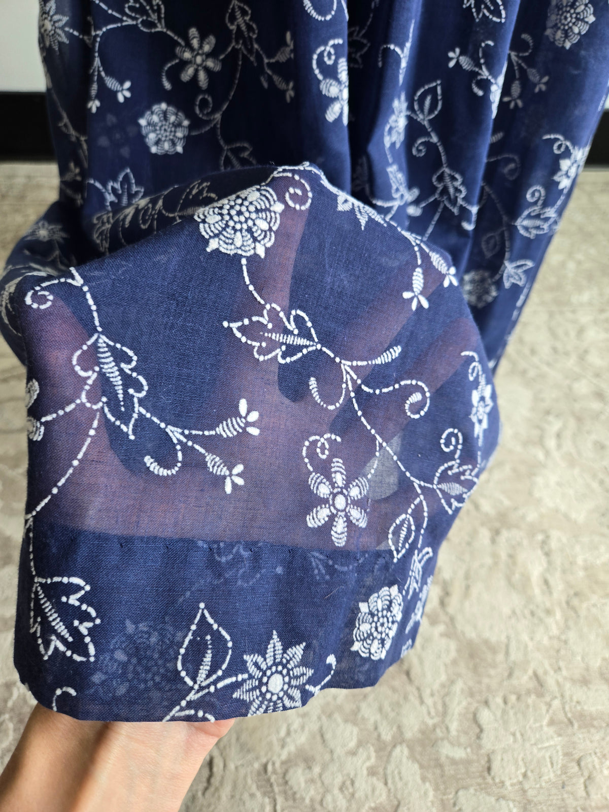Vintage 70s Navy Blue Floral Embroirdered Maxi Dress - S/M