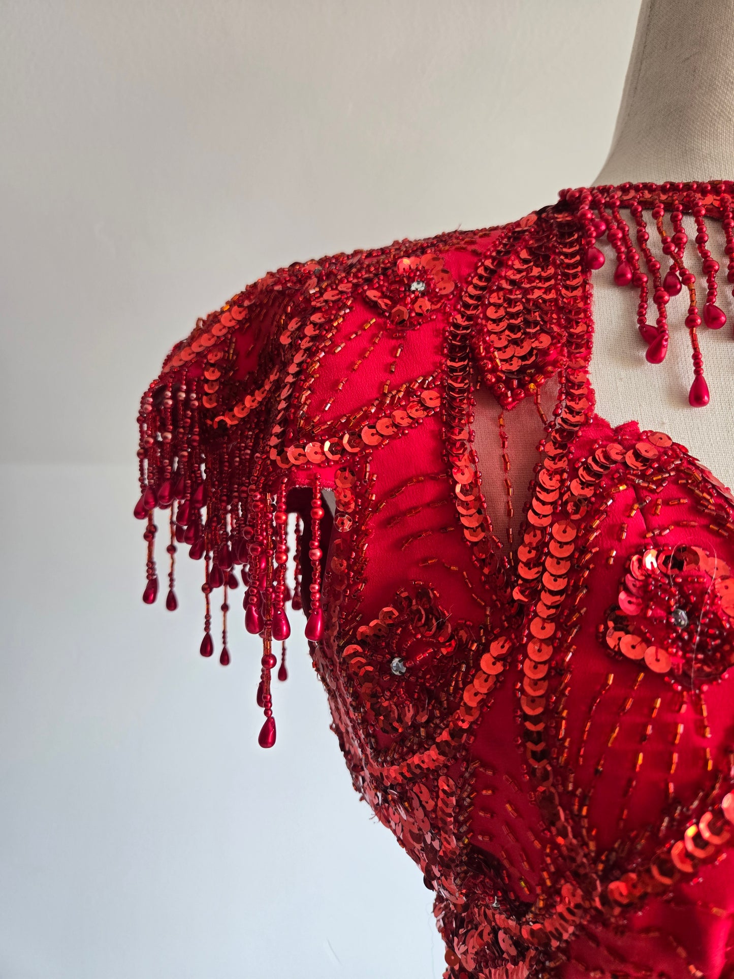 Miss Kansas Estate Vintage Red Beaded and Sequined Hand Made Dress - XS/S