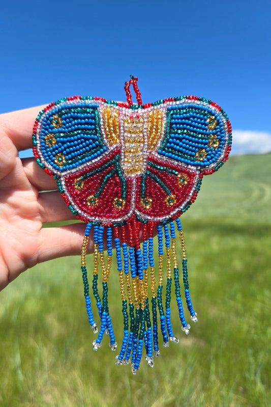 Butterfly/Moth Hand Beaded Hair Barrette - Blue