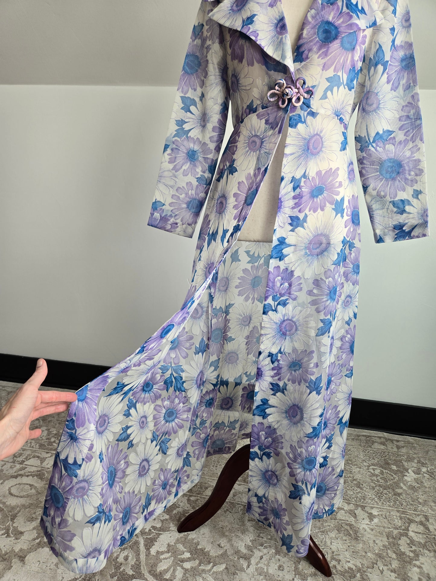 Vintage 70s Shear Floral Duster - Small