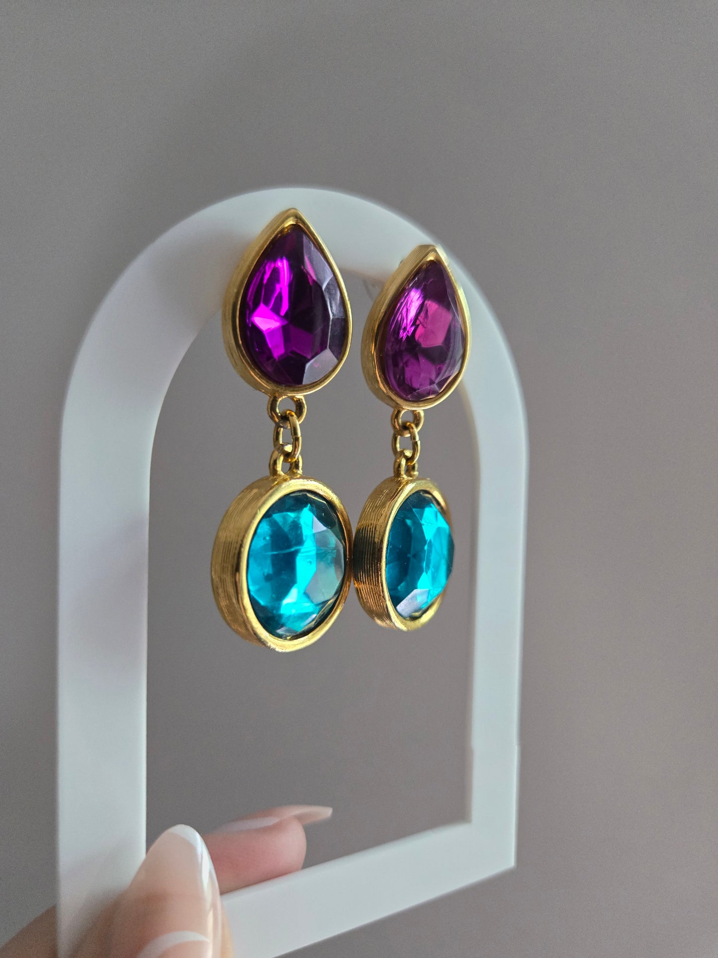 Chunky Gem Vintage Dangle Earrings - Post Back