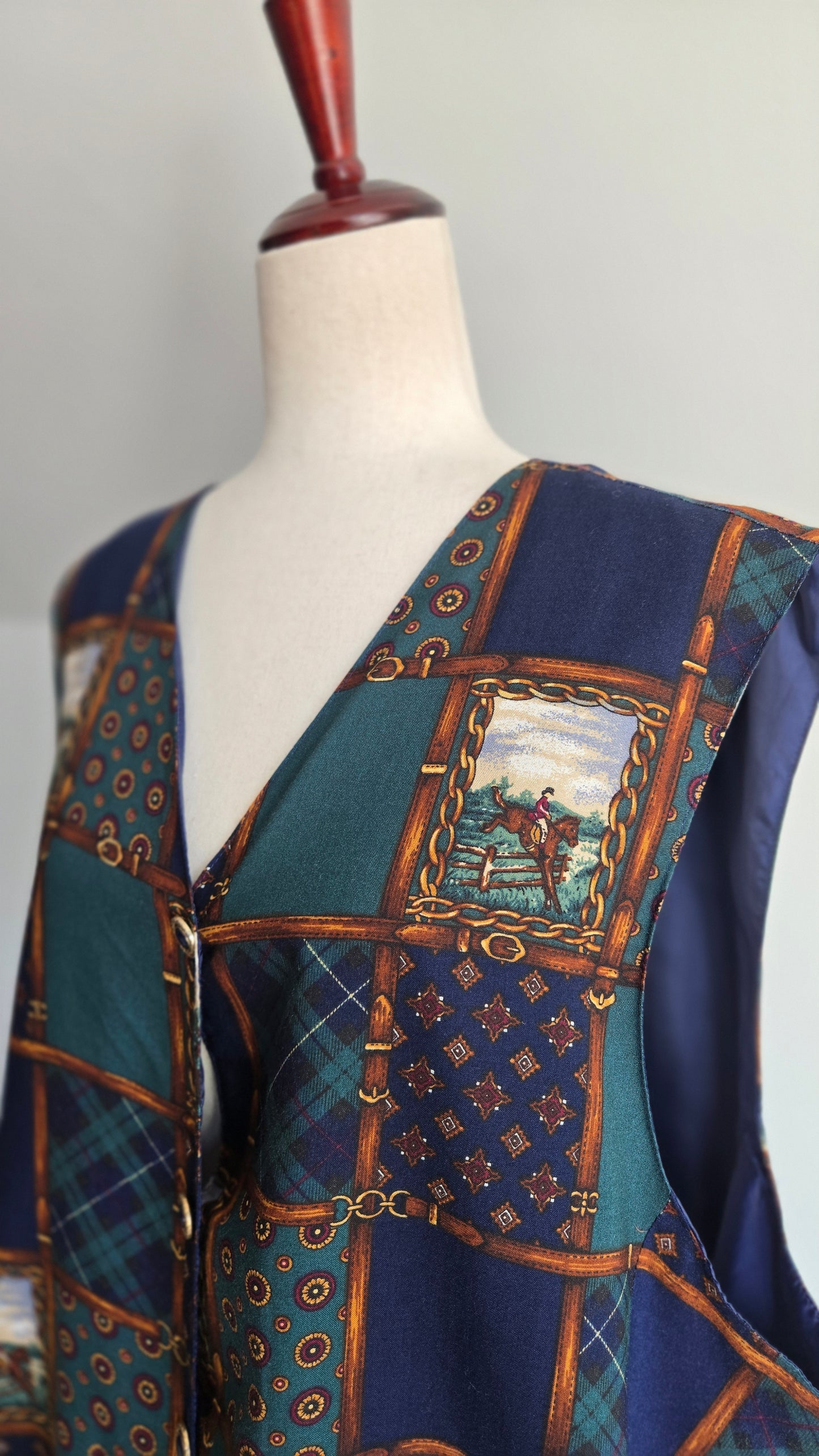 Jantzen Vintage Equestrian Print Plaid Vest - 2XL