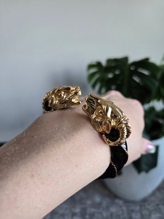 Donald Stannard Vintage Black Double Rams Head Hinge Bracelet