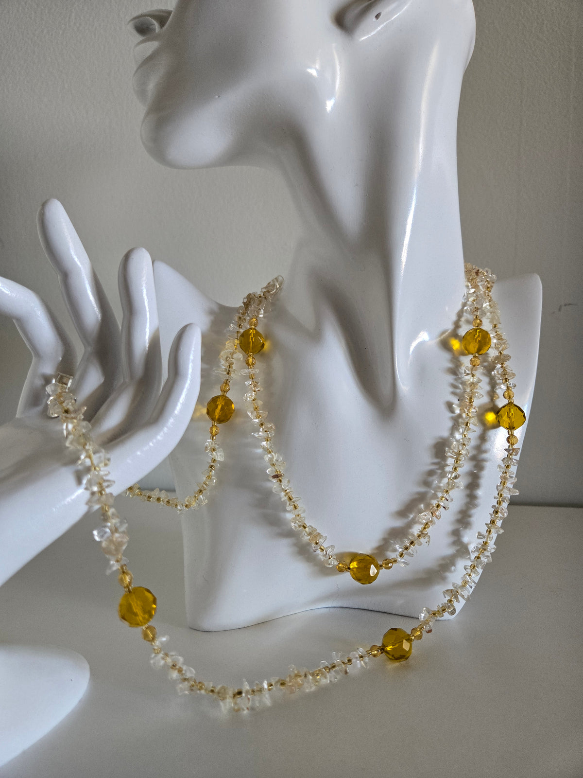 Genuine Citrine and Crystal Long Necklace