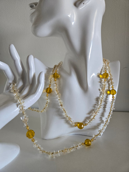 Genuine Citrine and Crystal Long Necklace