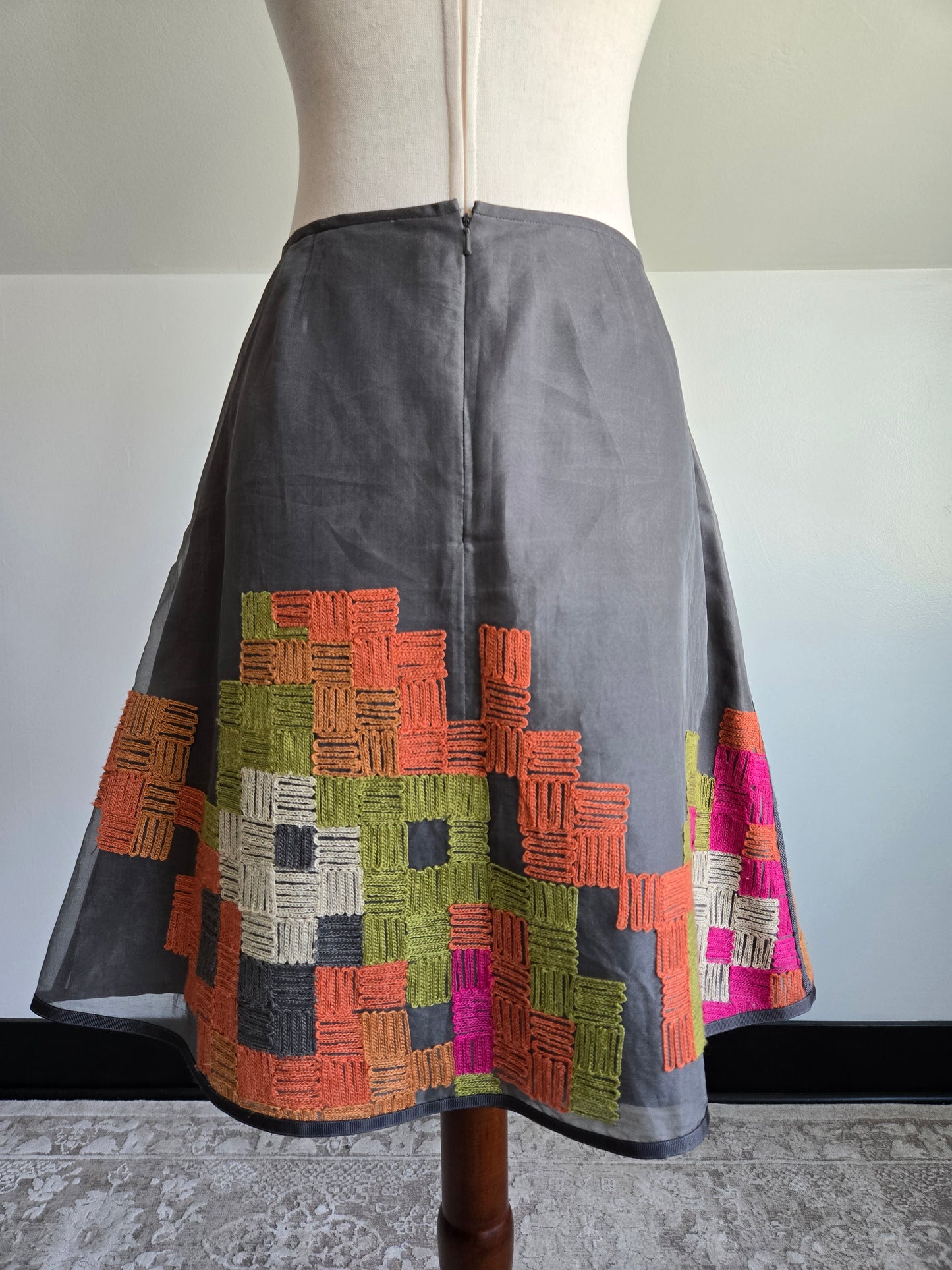 Sigrid Olsen Designer Silk Embroidered Skirt - W34"