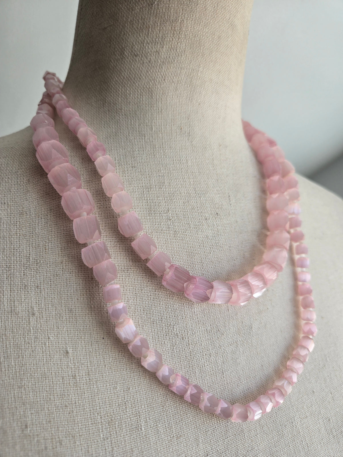 Pink Selenite Genuine Stone Long Necklace