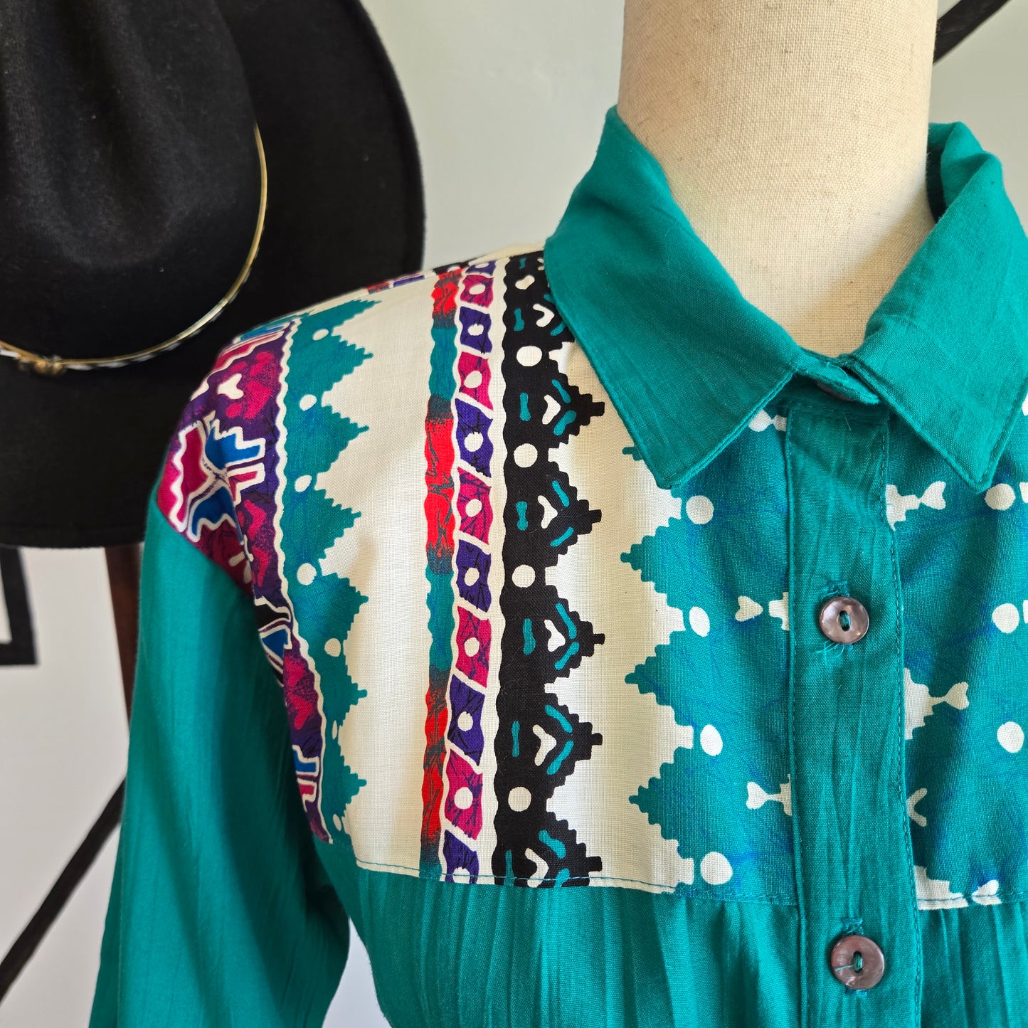 Tapestry Vintage 1980s Turquoise Western Dress - medium/large