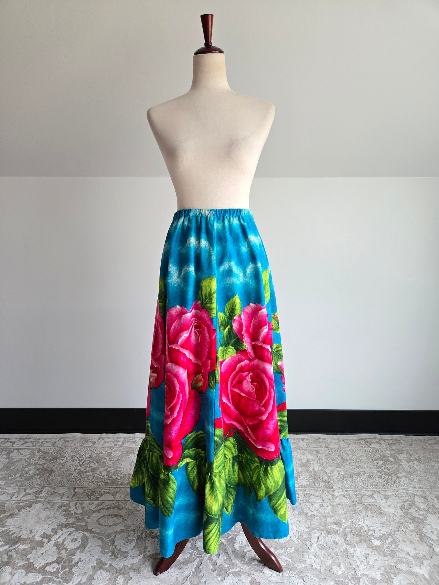 Vintage Barkcloth Large Flower Skirt - XS-M