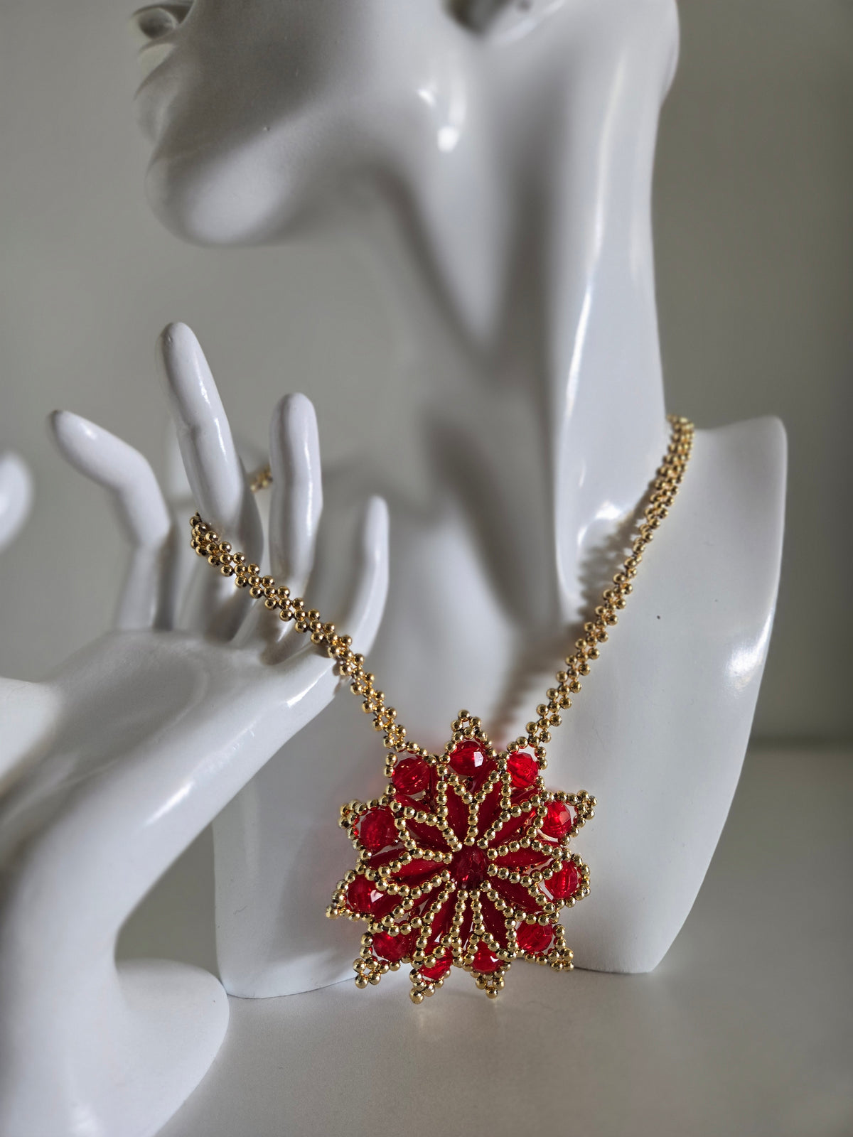 Vintage Hand Made Plastic Beaded Flower Necklace
