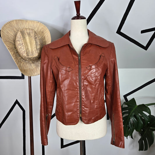 Casual Corner Vintage 60s Polished Genuine Leather Western Jacket - small