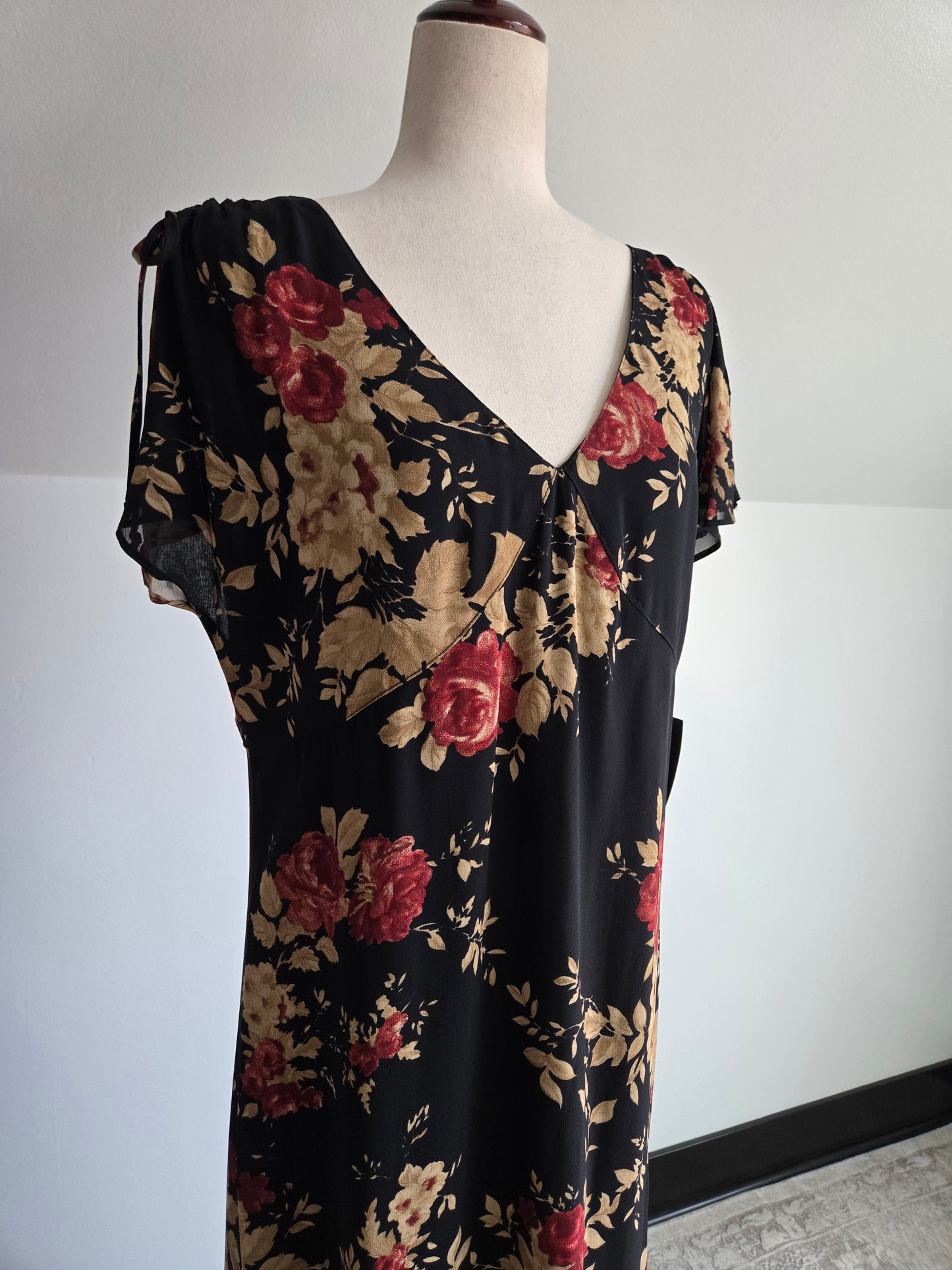 Carol Anderson 90s Deadstock Black Floral Dress - large