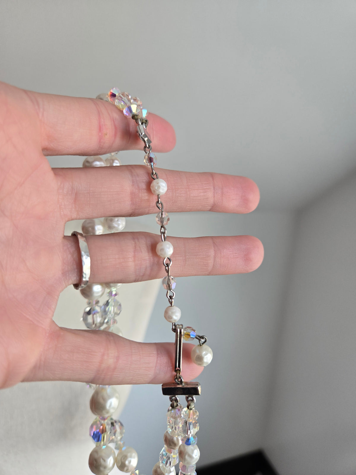 Vintage AB Crystal and Pearl Two-Strand Necklace
