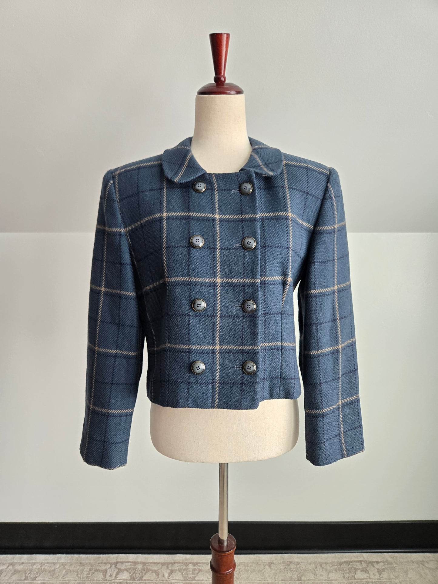 Rena Rowan for Saville Worsted Wool Dusty Blue Cropped Blazer - medium