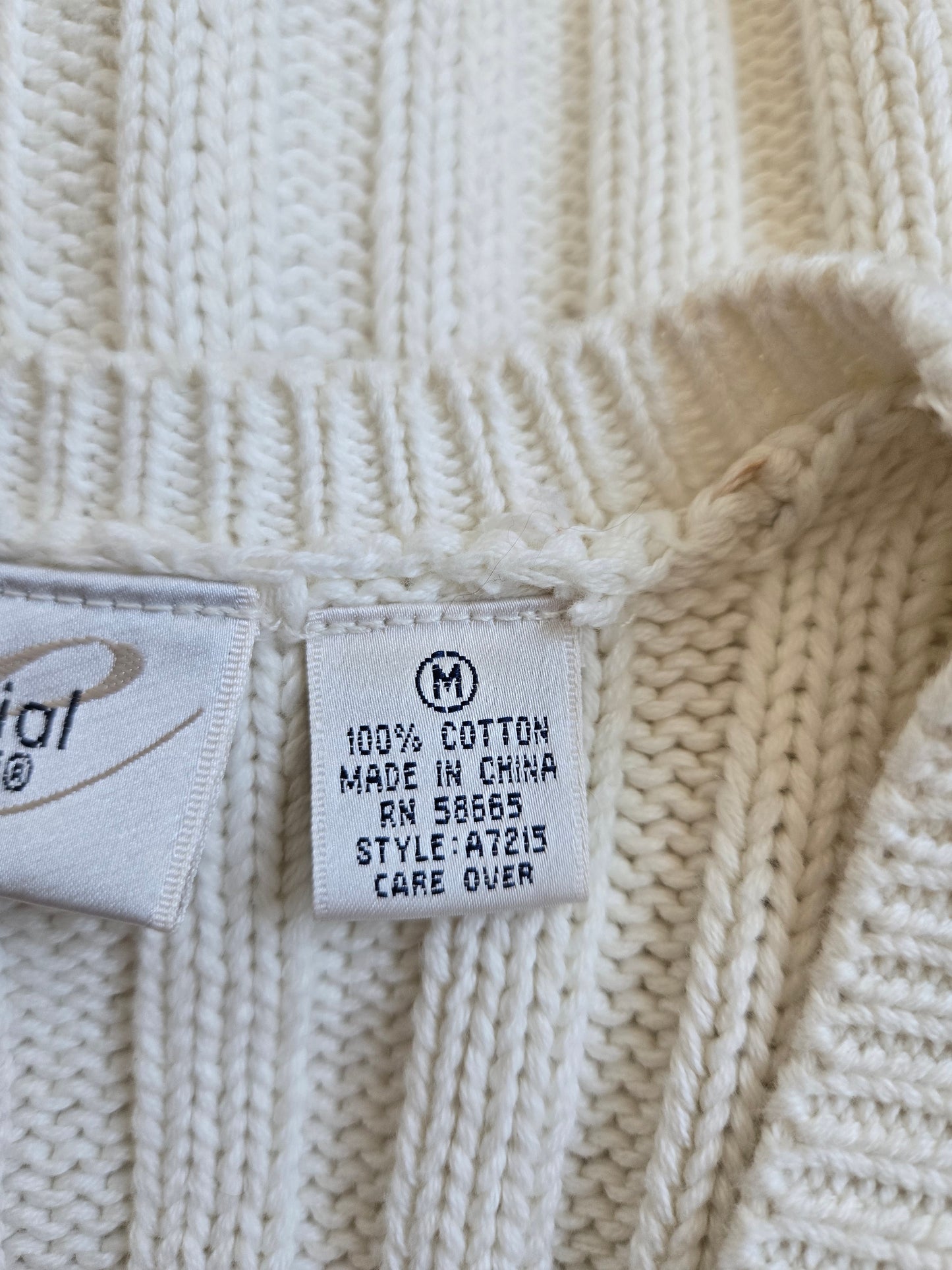 Vintage 90s Cotton Cable Knit Vest - Medium
