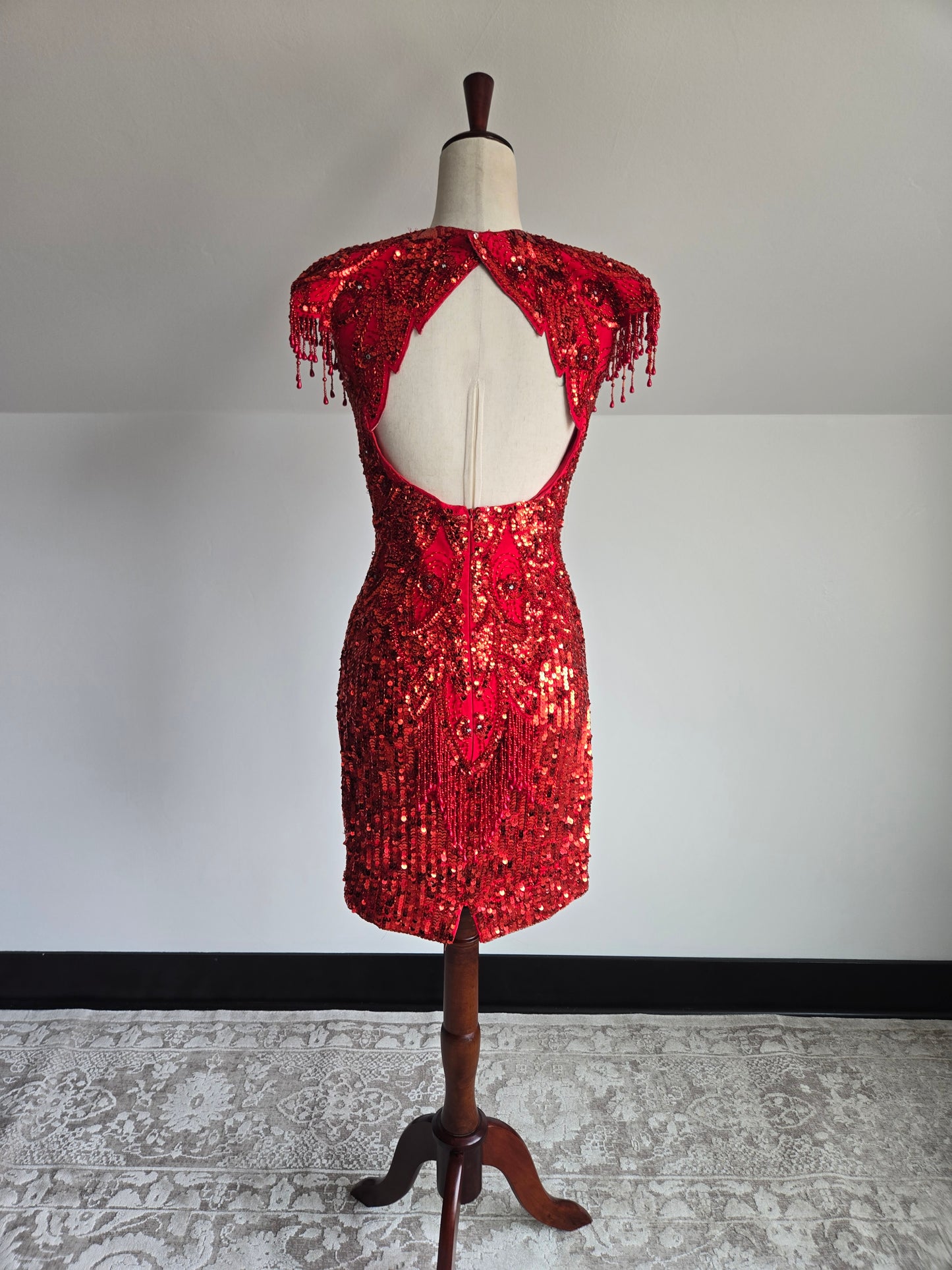 Miss Kansas Estate Vintage Red Beaded and Sequined Hand Made Dress - XS/S