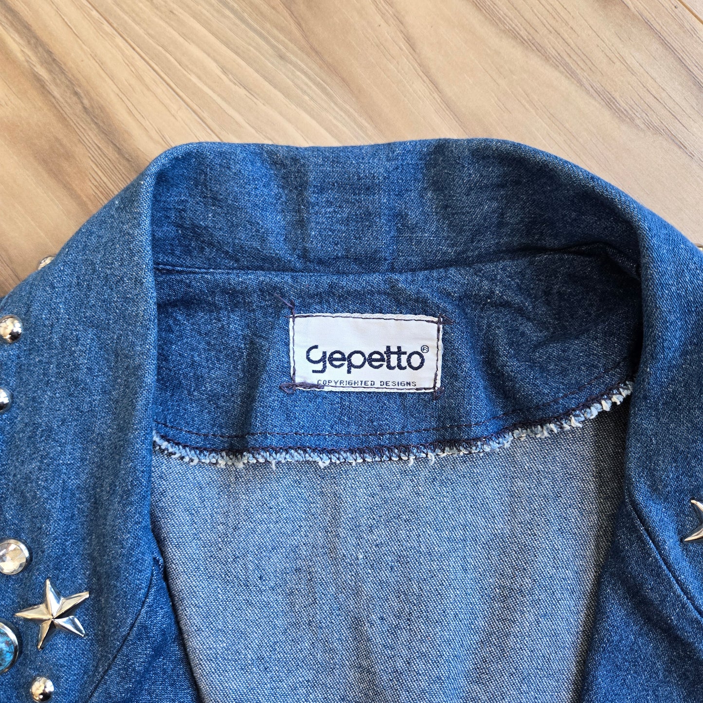 Gepetto Vintage 80s Denim Blazer with Fringe and Studs - Large