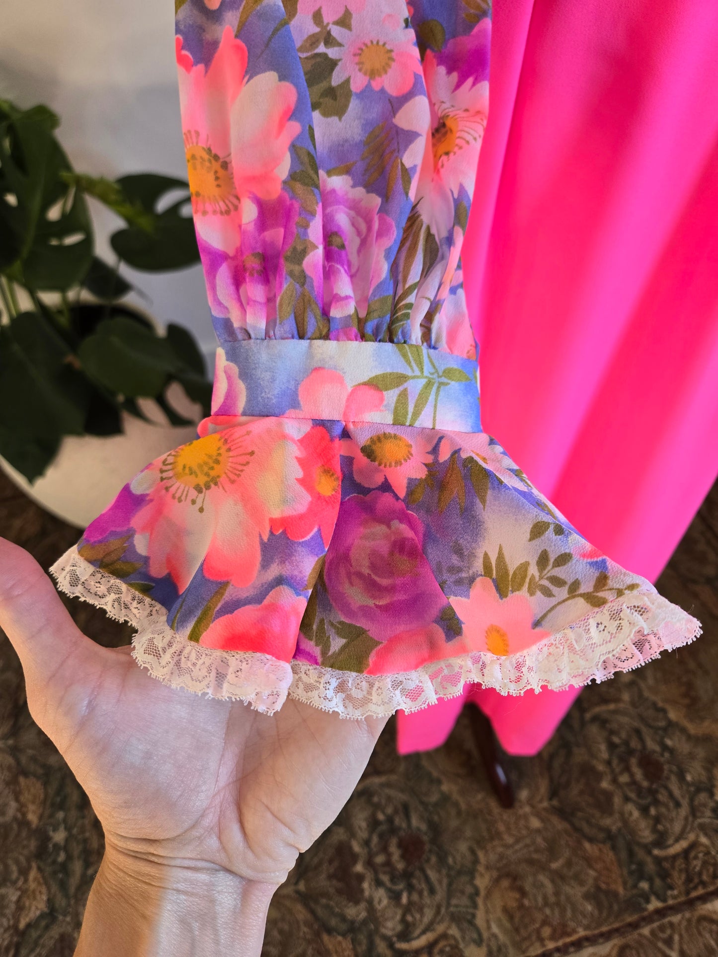 Vintage 1970s Hot Pink Flower Power Maxi Dress - medium