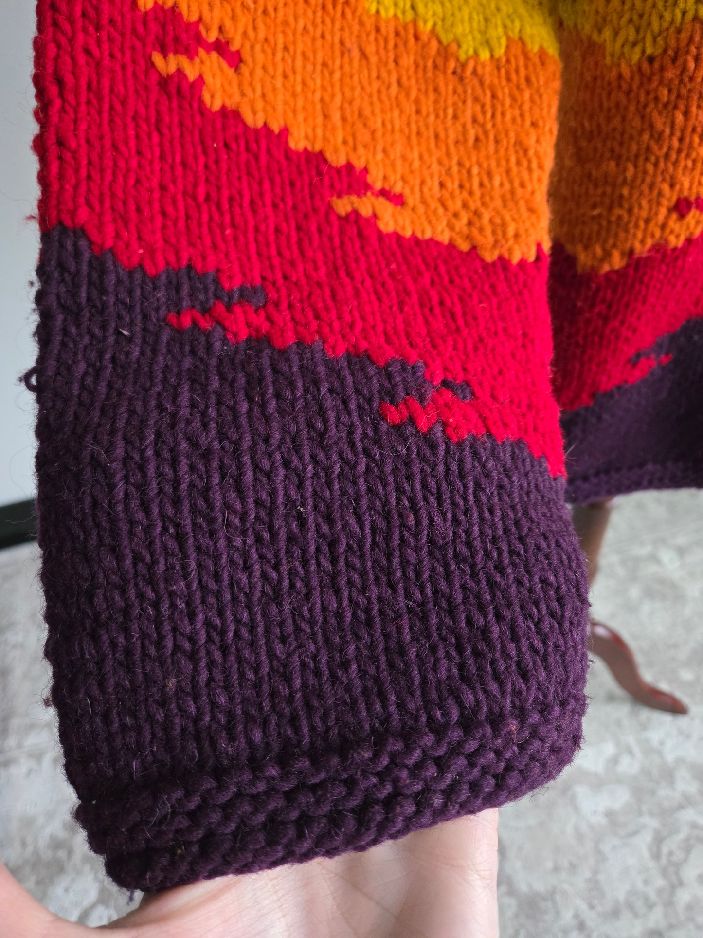 Otavalo Hand Knit Wool Rainbow Tree Native American for Outdoor Men Sweater - Large