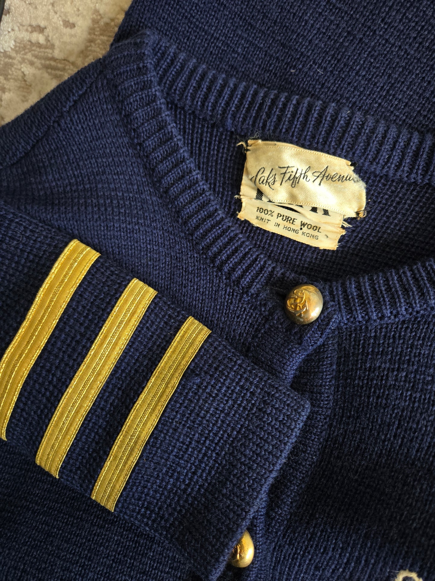 Vintage 1950s Saks Fifth Avenue Wool Nautical Cardigan - XS/S