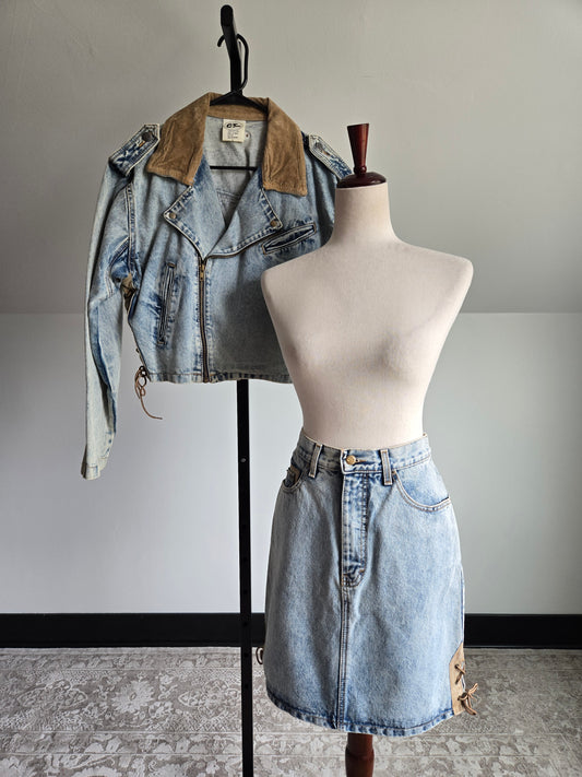 Vintage 90s CT Jeans Denim Two Piece Set Made in Brazil - Medium