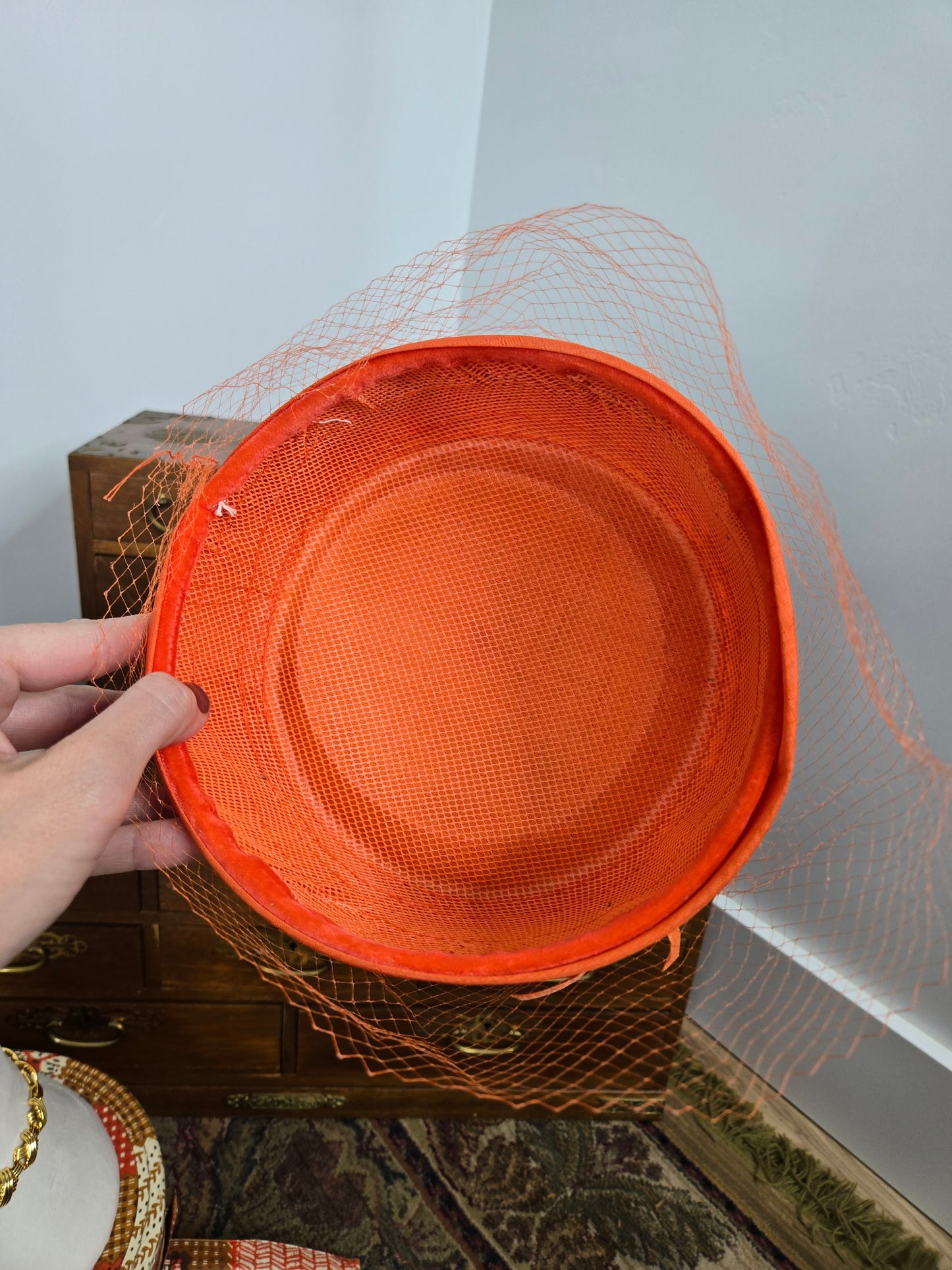 1950s Vintage Peachy Orange Pillbox Hat