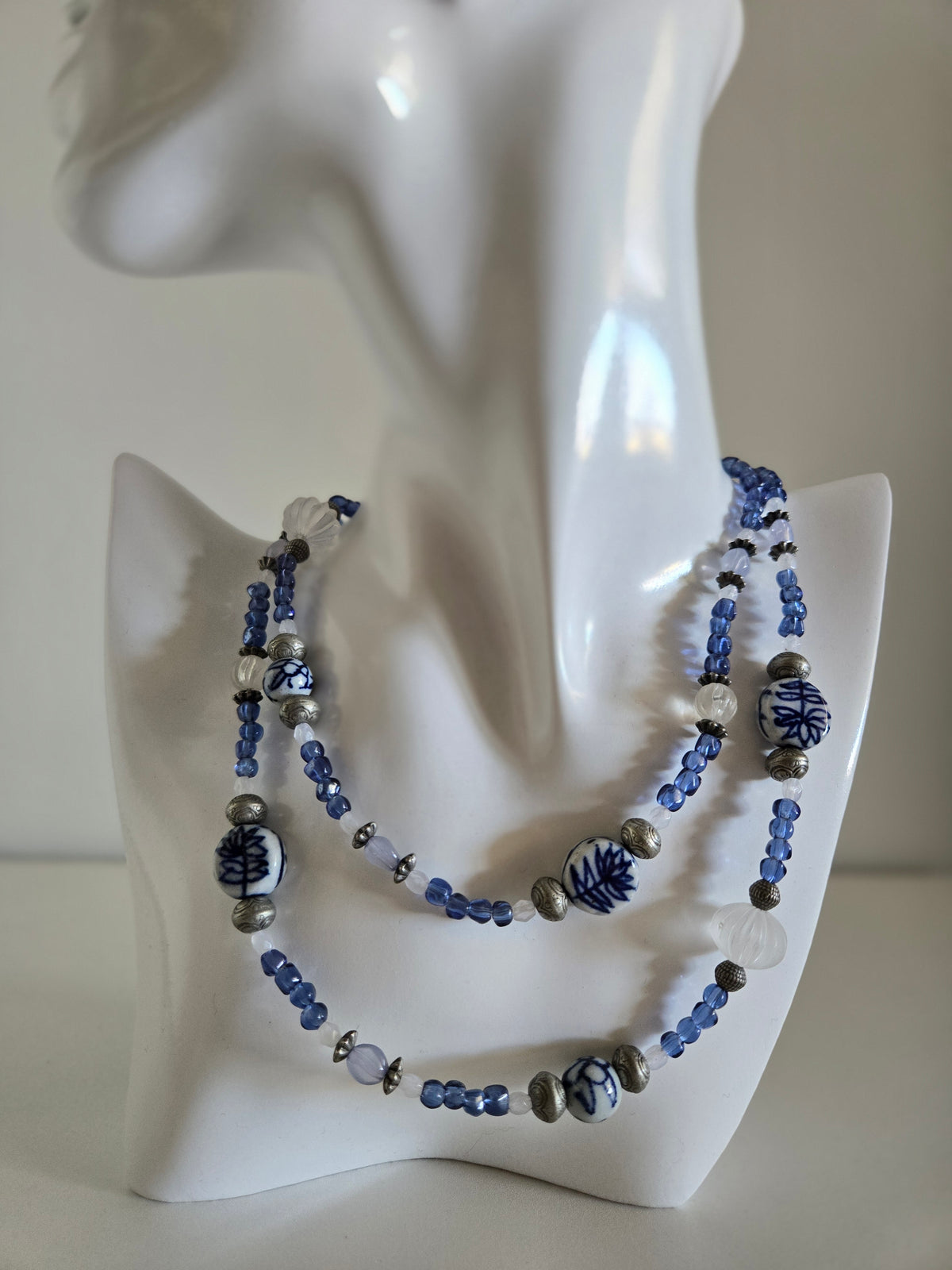 Blue Porcelain Bead Necklace