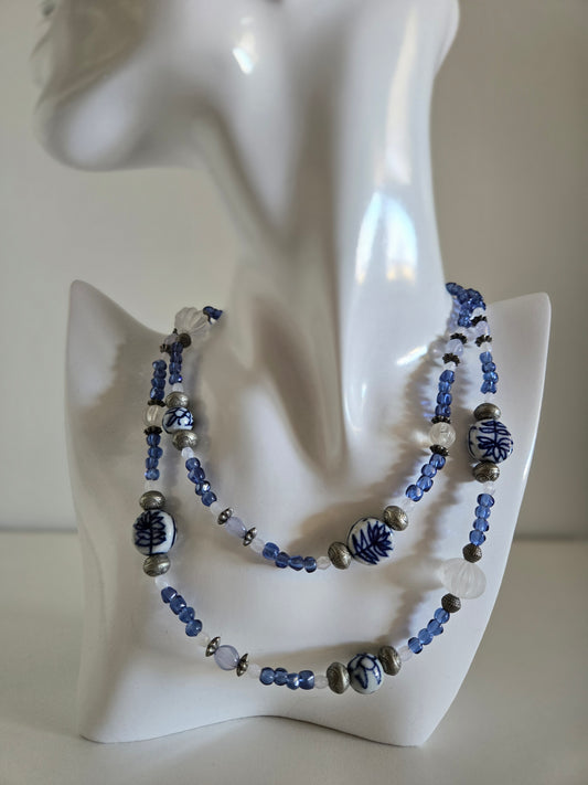 Blue Porcelain Bead Necklace