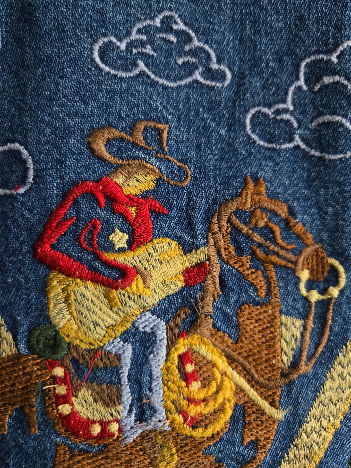 Happy Trails Embroidered Denim Western Jacket with Fringe - Medium
